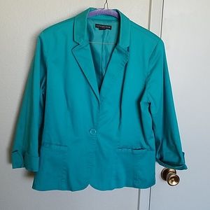 Turquoise cotton single button blazer